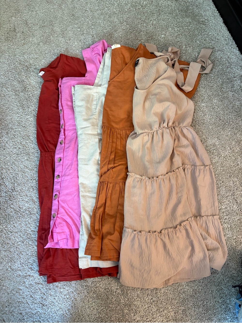 Mixed Casual Dresses Bundle - Beige, Rust, Pink, Ivory, Red